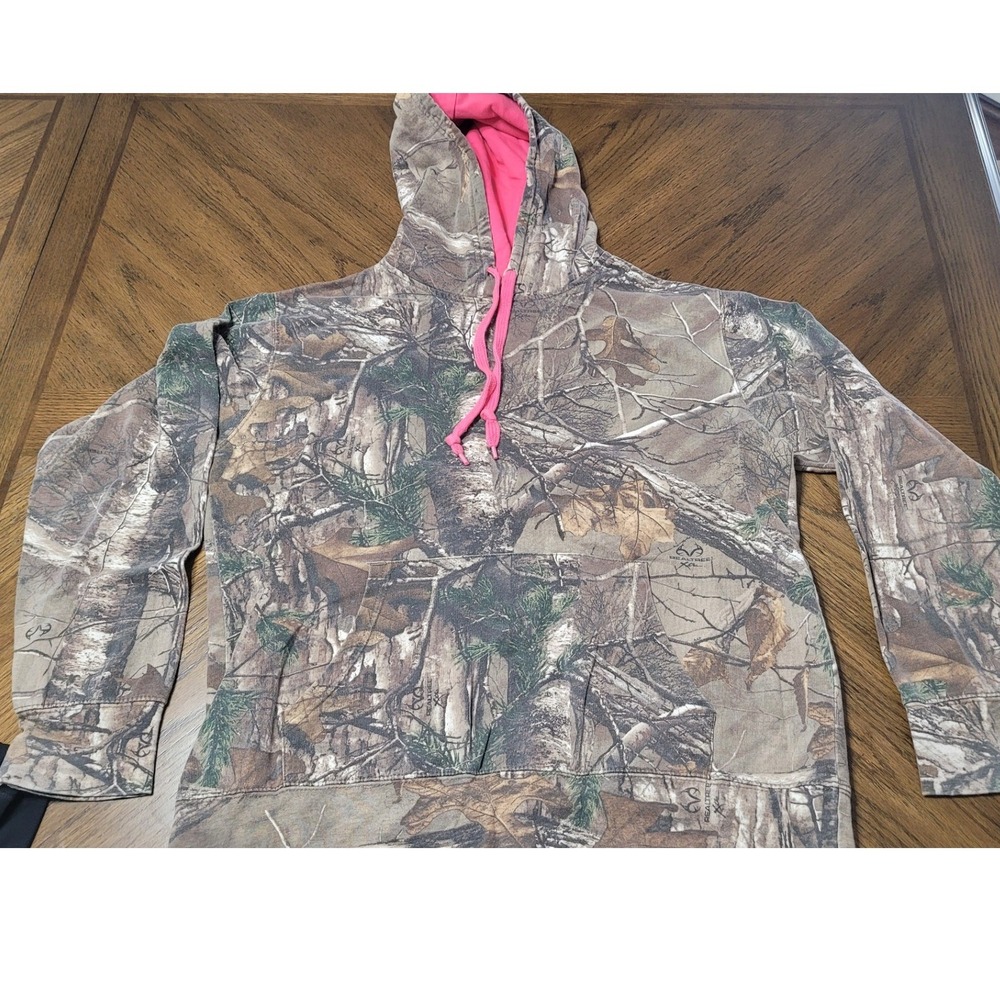 Realtree Xtra Camo Hoodie Womens Large L 12-14 Pink Lined Camouflage Sweatshirt